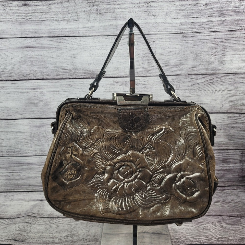 Patricia Nash Style Gracchi Embossed Leather Satchel Kiss Lock Bag **Read**